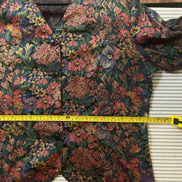 Vintage 1990s 80s Floral Kensington Square Long Sleeved Vest Jacket Top - Size L - Picture 9 of 11
